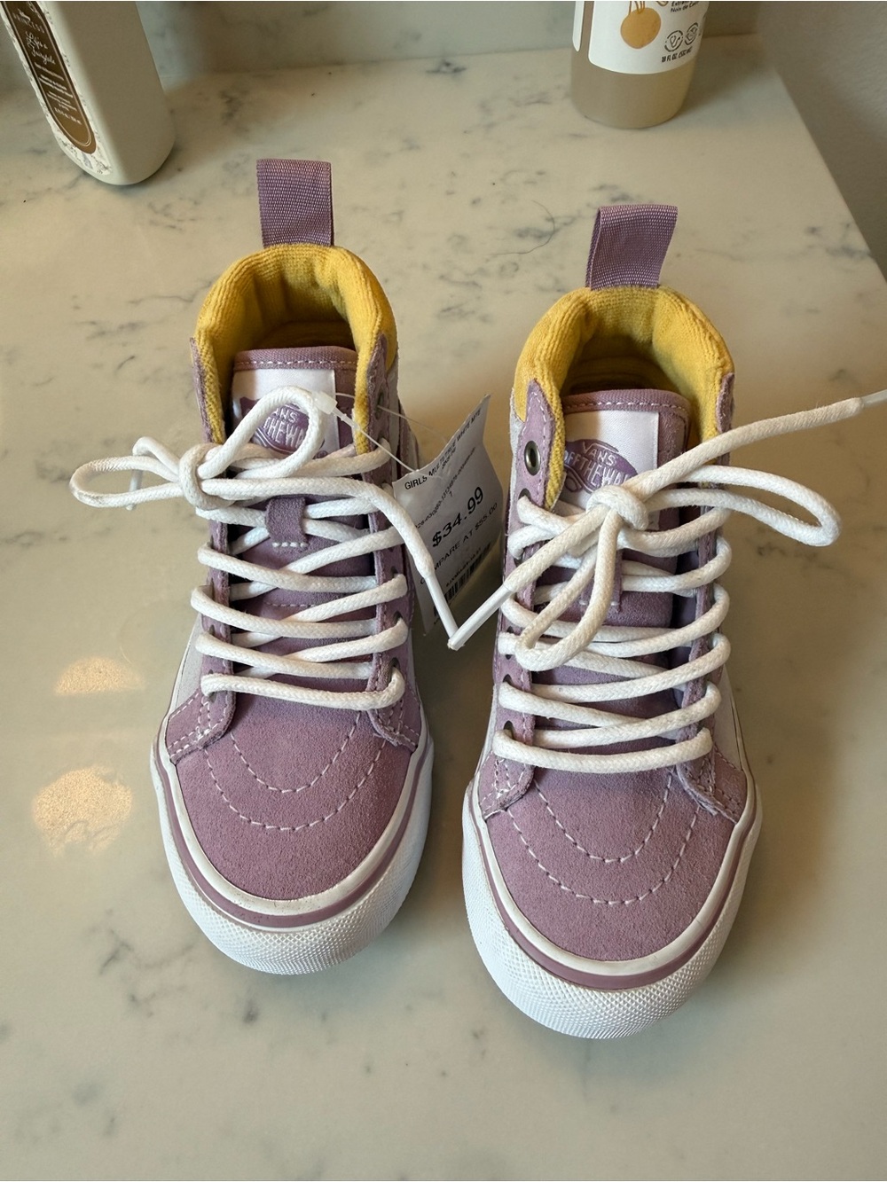 Vans Kids High-Top Sneakers in Lavender with Yellow Lining 10.5c